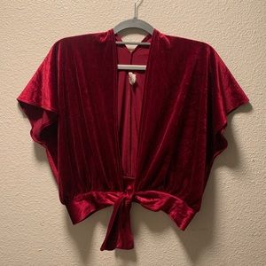 Liberated lady burgundy red soft front tie over shirt Sz S-L no size tag